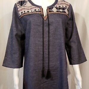 👠 Flying Tomato Chambray Tunic Embroidered Aztec